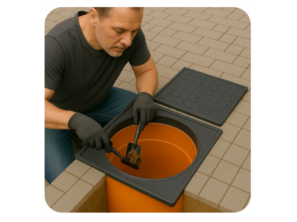 Set cadru cu grătar pluvial din fontă în grilă (403X403XH150mm) pentru țeava PVC cu diametru 315mm, clasa de sarcini C250